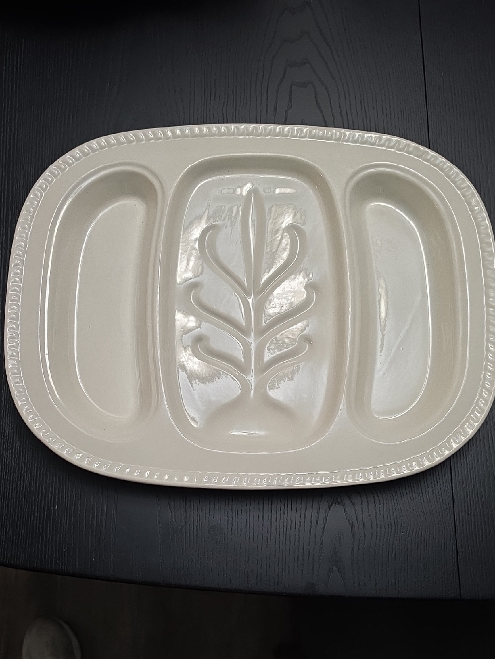 Vintage Tri-Sectioned Ceramic Serving Platter in Cream Made in USA